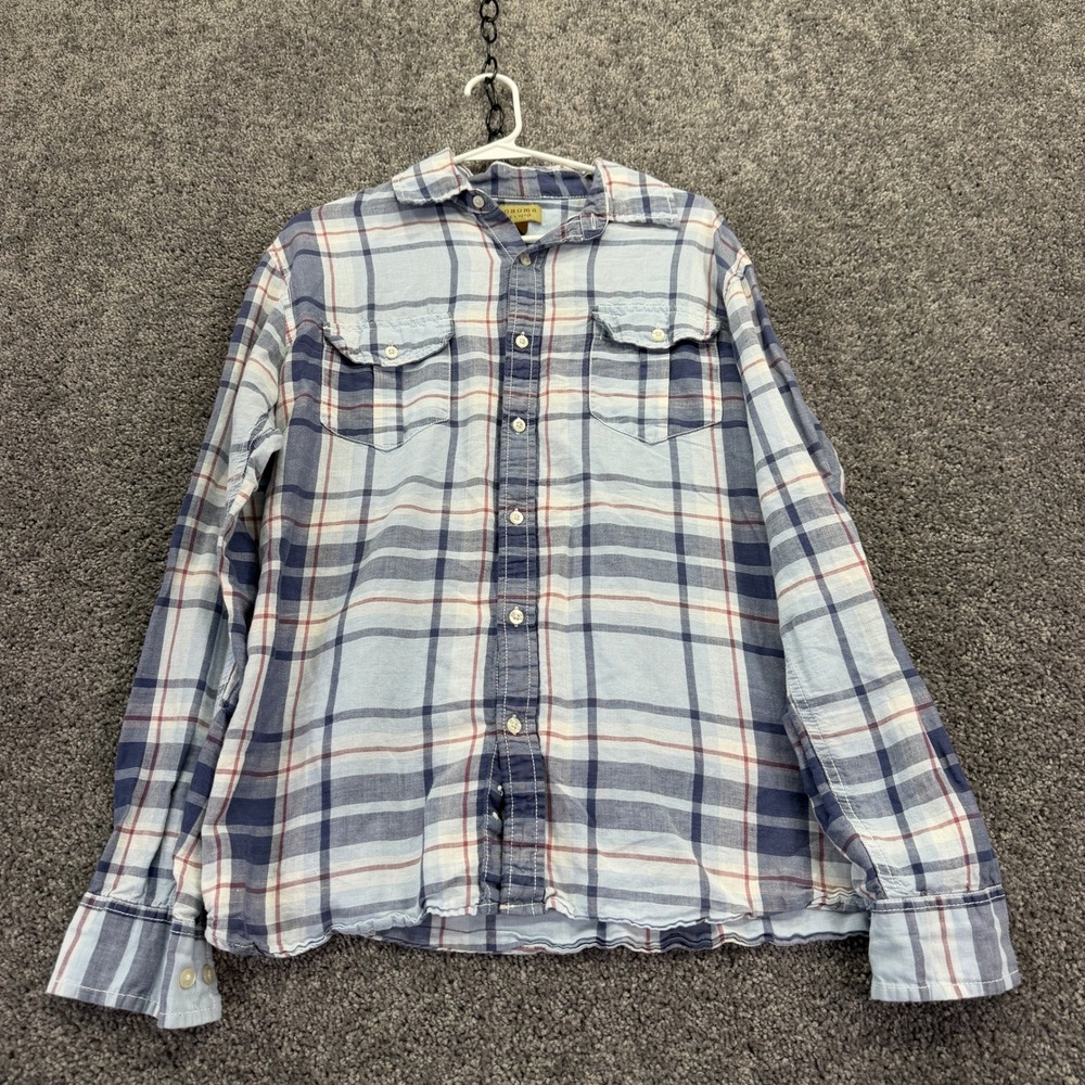 Sonoma Button Up Shirt Mens L Blue Plaid Linen Blend